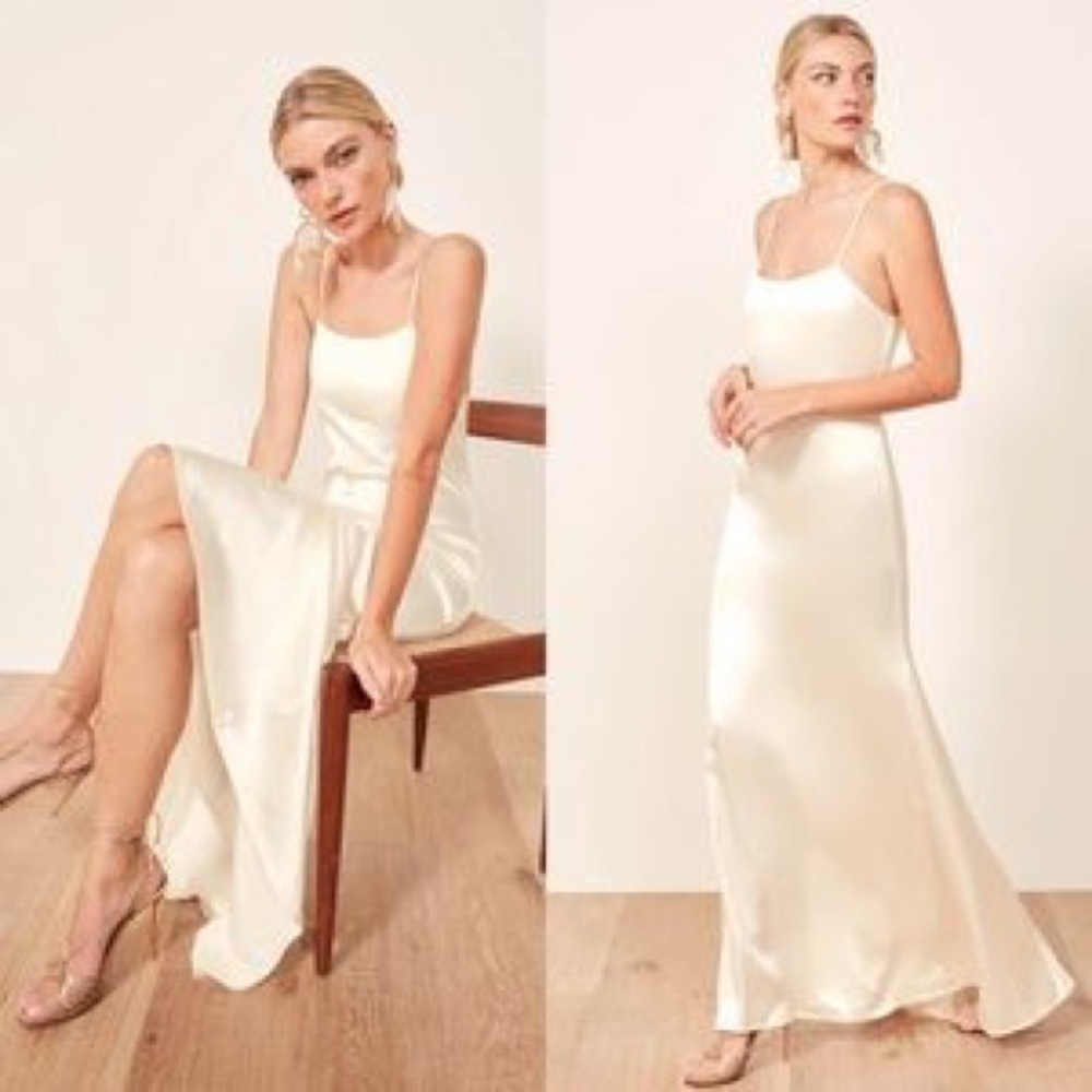 Reformation Minerva Spaghetti Strap Silk Dress in Ivory Size Small